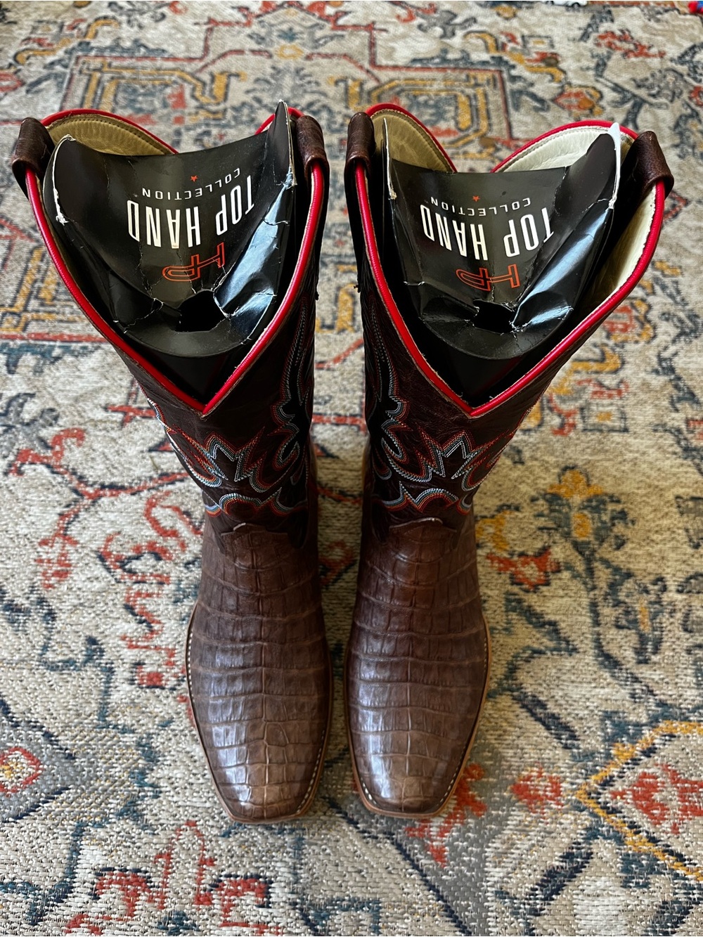 Horsepower Top Hand Brown Croc Western Boots with Red Trim - Men Size 10